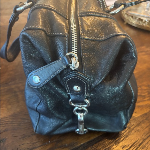 Coach Black Leather Satchel with Silver Accents